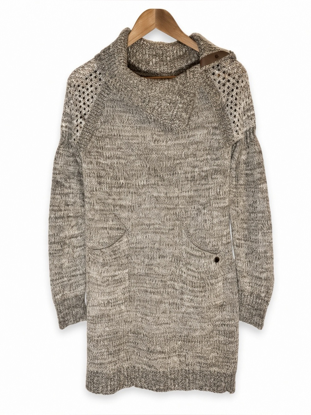 Prana Archer Sweater Dress Shawl Collar Organic Cotton + Wool Earth Gray Size M